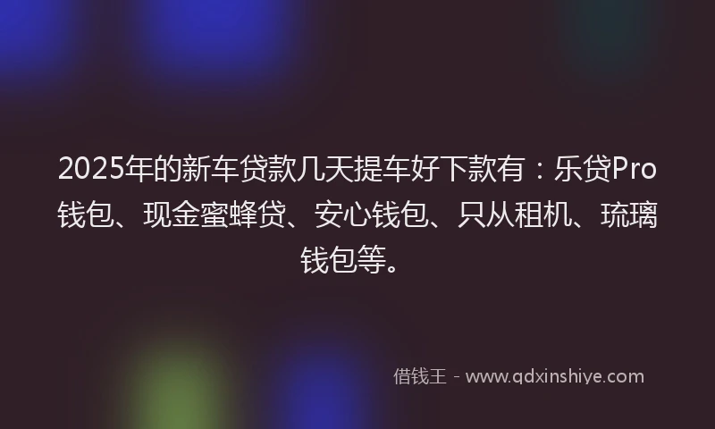 2025年的新车贷款几天提车好下款有：乐贷Pro钱包、现金蜜蜂贷、安心钱包、只从租机、琉璃钱包等。