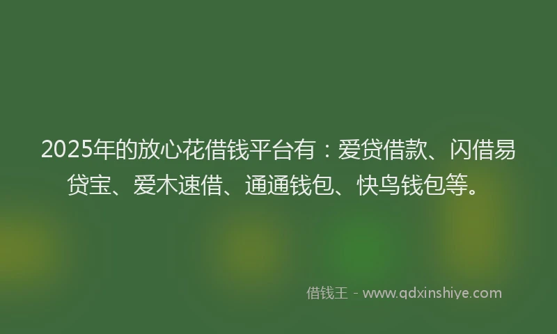 2025年的放心花借钱平台有：爱贷借款、闪借易贷宝、爱木速借、通通钱包、快鸟钱包等。