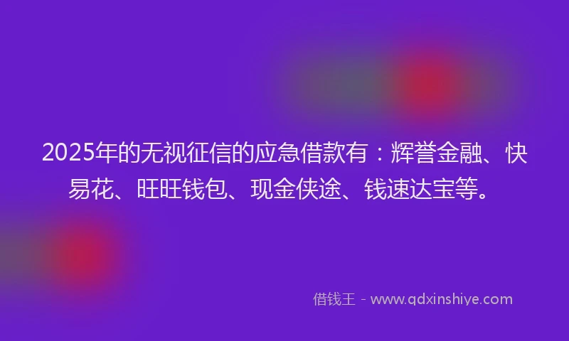 2025年的无视征信的应急借款有：辉誉金融、快易花、旺旺钱包、现金侠途、钱速达宝等。