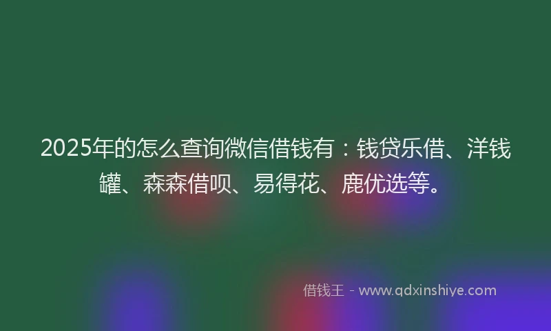 2025年的怎么查询微信借钱有：钱贷乐借、洋钱罐、森森借呗、易得花、鹿优选等。
