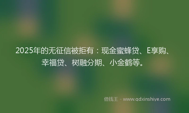 2025年的无征信被拒有：现金蜜蜂贷、E享购、幸福贷、树融分期、小金鹤等。