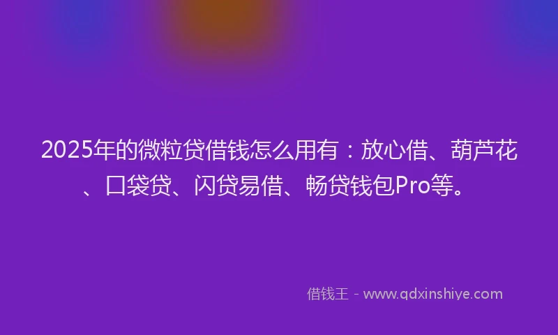 2025年的微粒贷借钱怎么用有：放心借、葫芦花、口袋贷、闪贷易借、畅贷钱包Pro等。