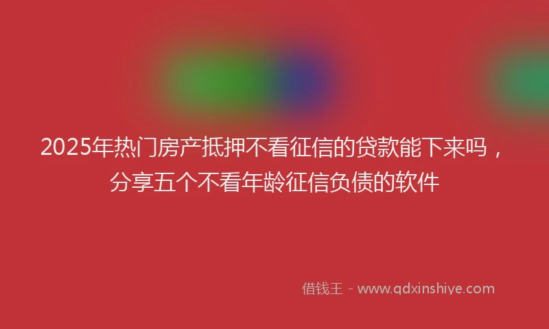 2025年热门房产抵押不看征信的贷款能下来吗，分享五个不看年龄征信负债的软件