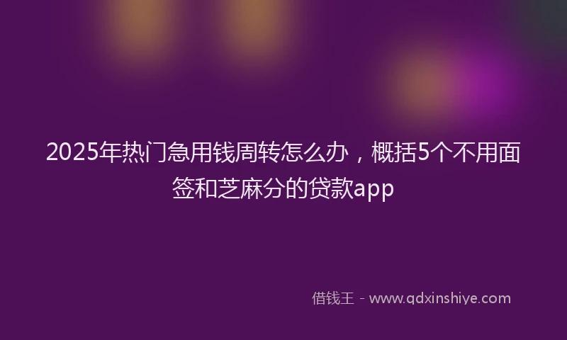 2025年热门急用钱周转怎么办，概括5个不用面签和芝麻分的贷款app