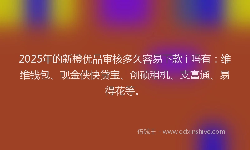 2025年的新橙优品审核多久容易下款 i 吗有：维维钱包、现金侠快贷宝、创硕租机、支富通、易得花等。