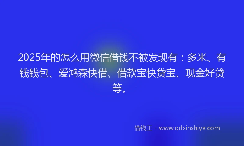 2025年的怎么用微信借钱不被发现有：多米、有钱钱包、爱鸿森快借、借款宝快贷宝、现金好贷等。