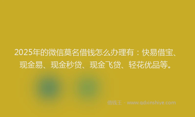 2025年的微信莫名借钱怎么办理有：快易借宝、现金易、现金秒贷、现金飞贷、轻花优品等。