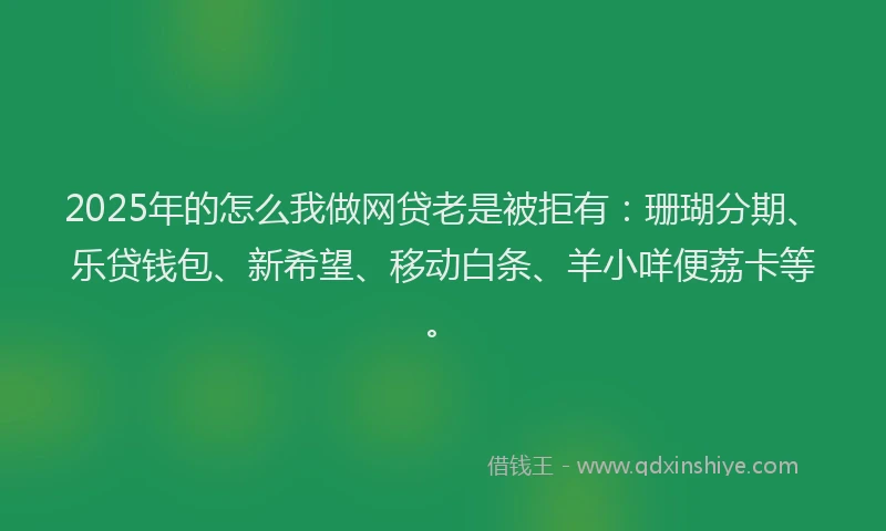 2025年的怎么我做网贷老是被拒有：珊瑚分期、乐贷钱包、新希望、移动白条、羊小咩便荔卡等。