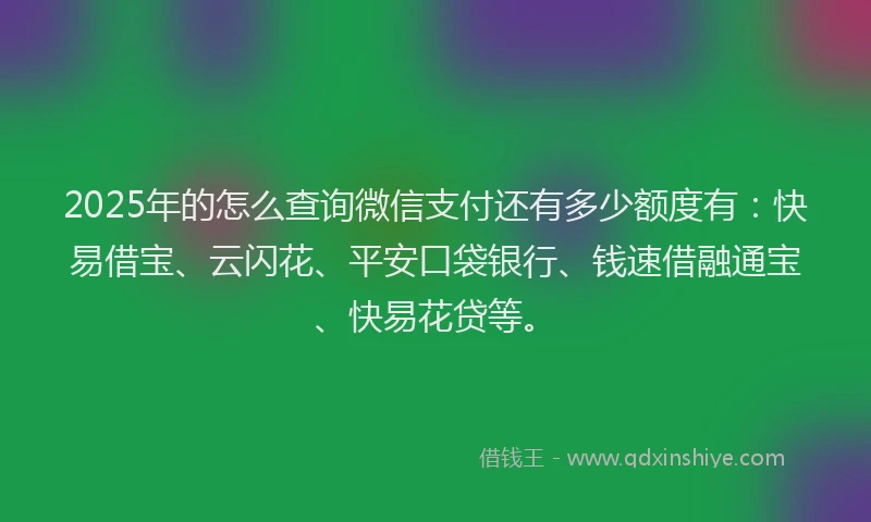 2025年的怎么查询微信支付还有多少额度有：快易借宝、云闪花、平安口袋银行、钱速借融通宝、快易花贷等。