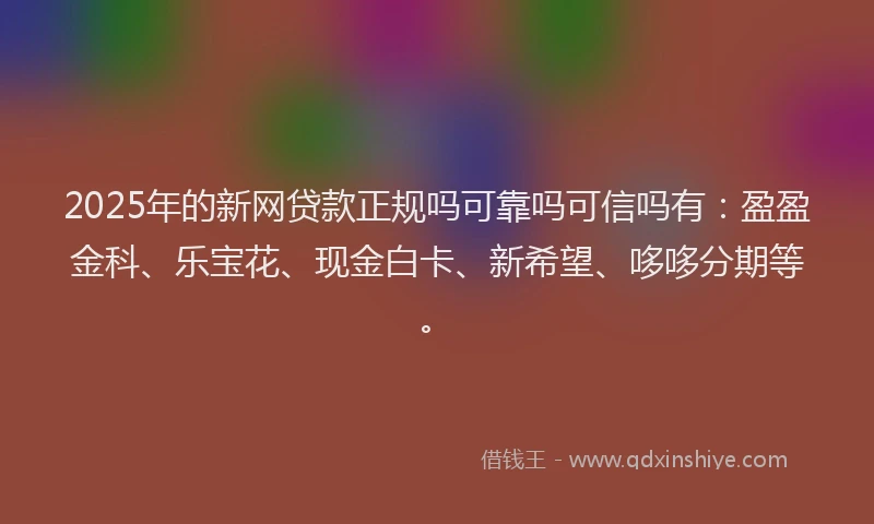 2025年的新网贷款正规吗可靠吗可信吗有：盈盈金科、乐宝花、现金白卡、新希望、哆哆分期等。