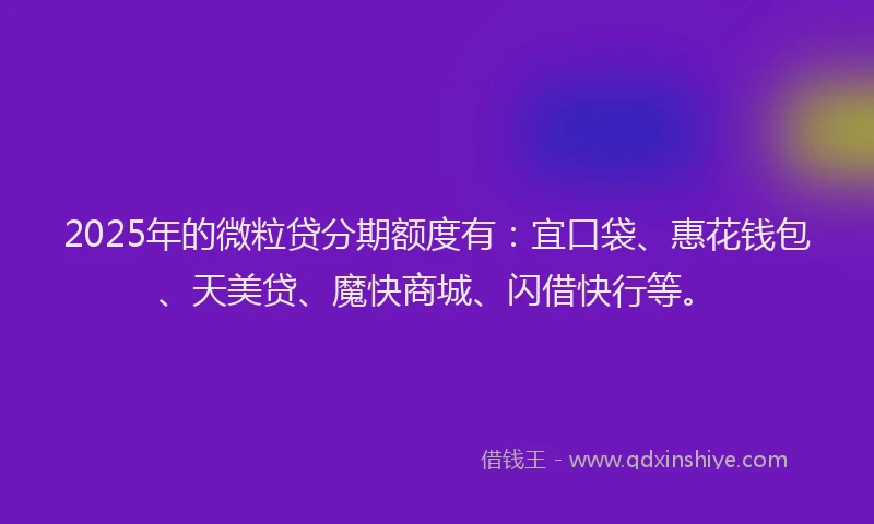 2025年的微粒贷分期额度有：宜口袋、惠花钱包、天美贷、魔快商城、闪借快行等。