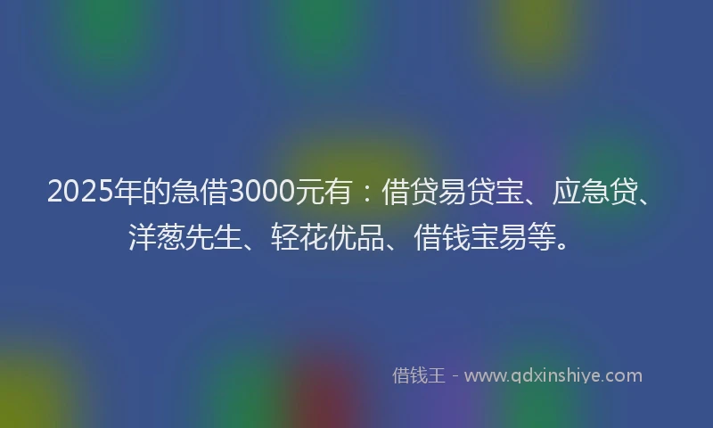 2025年的急借3000元有：借贷易贷宝、应急贷、洋葱先生、轻花优品、借钱宝易等。