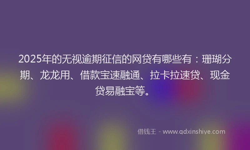 2025年的无视逾期征信的网贷有哪些有：珊瑚分期、龙龙用、借款宝速融通、拉卡拉速贷、现金贷易融宝等。