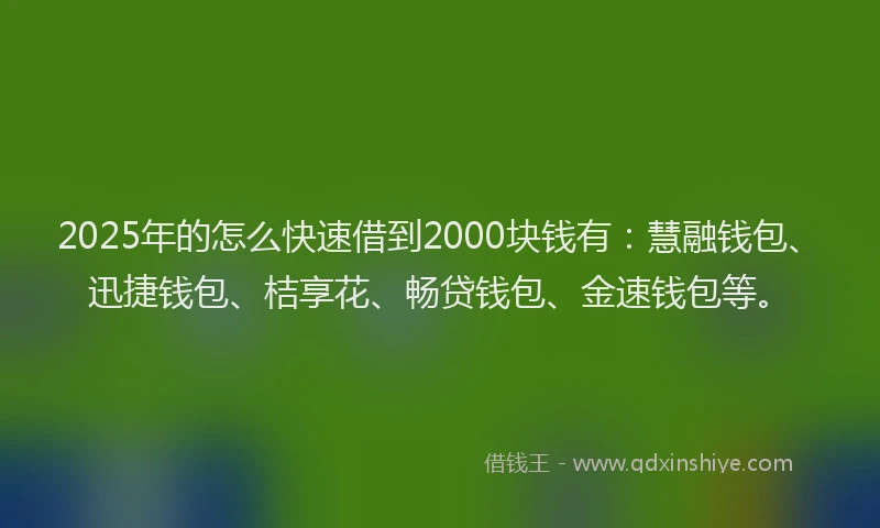 2025年的怎么快速借到2000块钱有：慧融钱包、迅捷钱包、桔享花、畅贷钱包、金速钱包等。