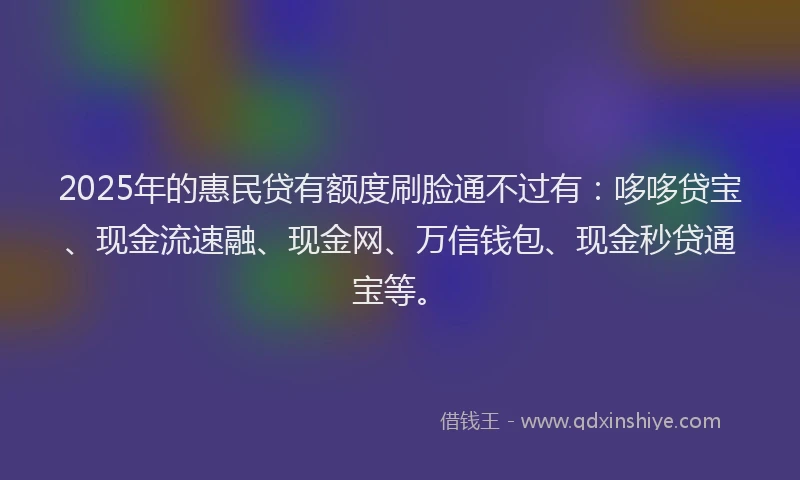2025年的惠民贷有额度刷脸通不过有：哆哆贷宝、现金流速融、现金网、万信钱包、现金秒贷通宝等。