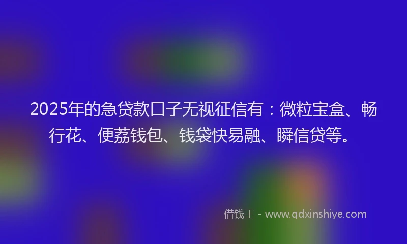 2025年的急贷款口子无视征信有：微粒宝盒、畅行花、便荔钱包、钱袋快易融、瞬信贷等。