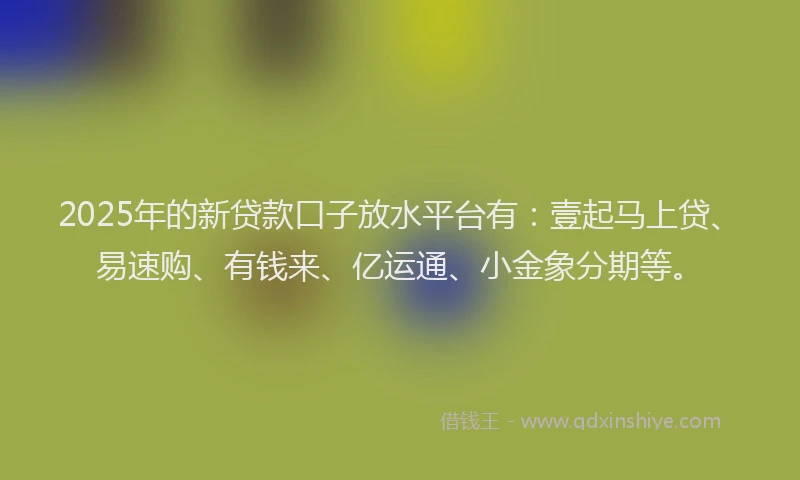 2025年的新贷款口子放水平台有：壹起马上贷、易速购、有钱来、亿运通、小金象分期等。