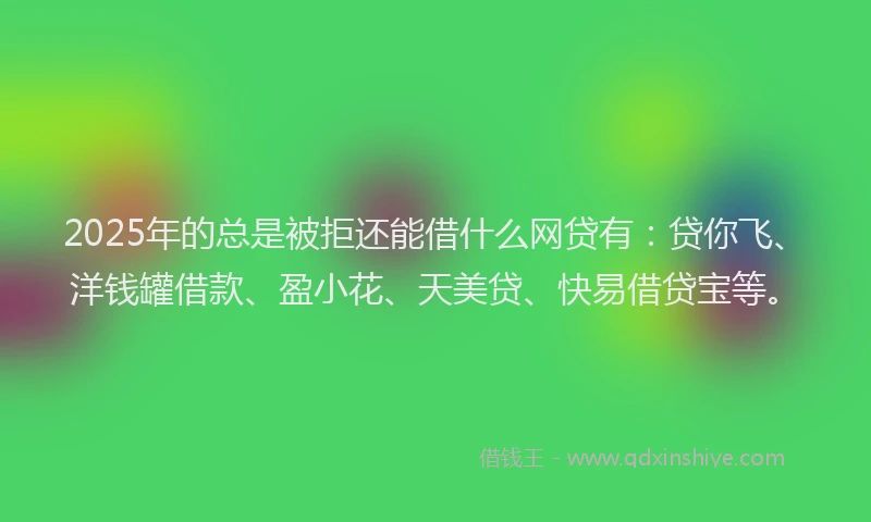 2025年的总是被拒还能借什么网贷有：贷你飞、洋钱罐借款、盈小花、天美贷、快易借贷宝等。