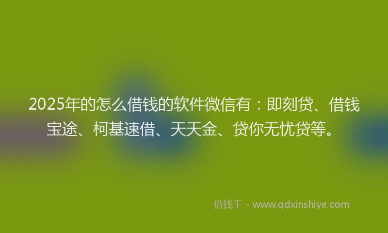 2025年的怎么借钱的软件微信有：即刻贷、借钱宝途、柯基速借、天天金、贷你无忧贷等。