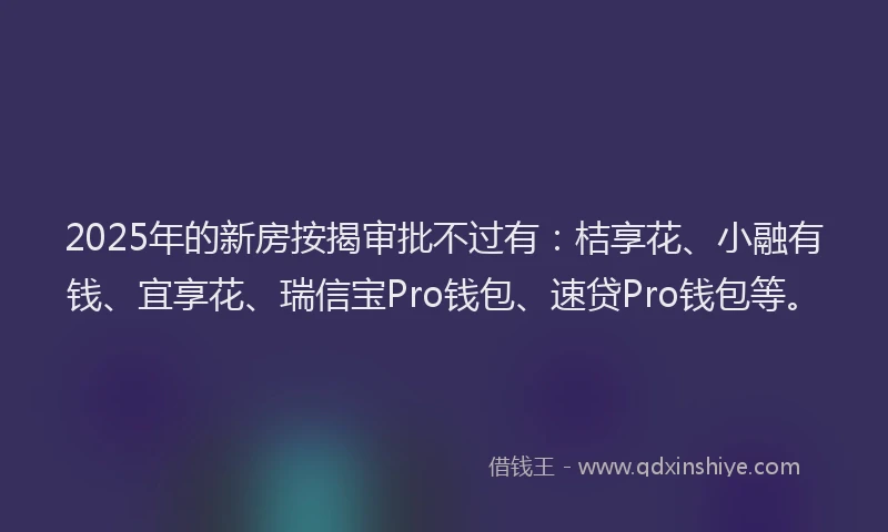 2025年的新房按揭审批不过有：桔享花、小融有钱、宜享花、瑞信宝Pro钱包、速贷Pro钱包等。