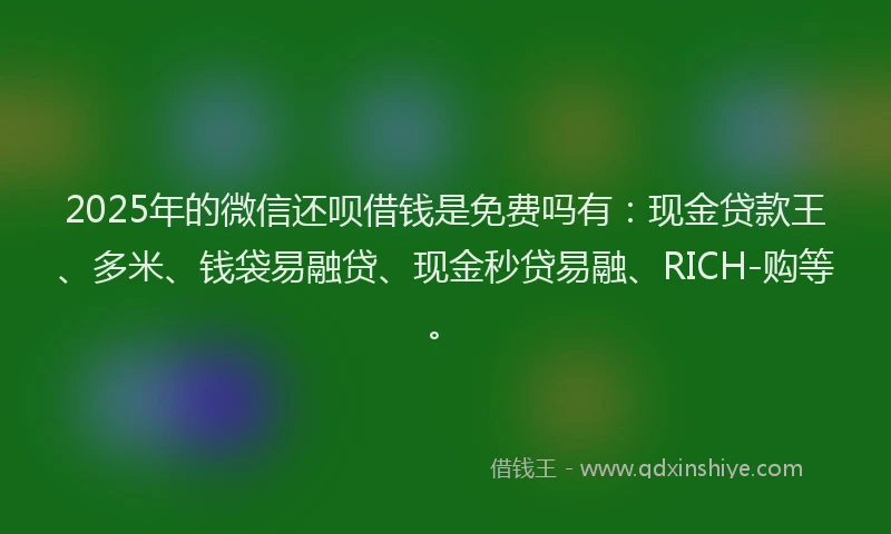 2025年的微信还呗借钱是免费吗有：现金贷款王、多米、钱袋易融贷、现金秒贷易融、RICH-购等。
