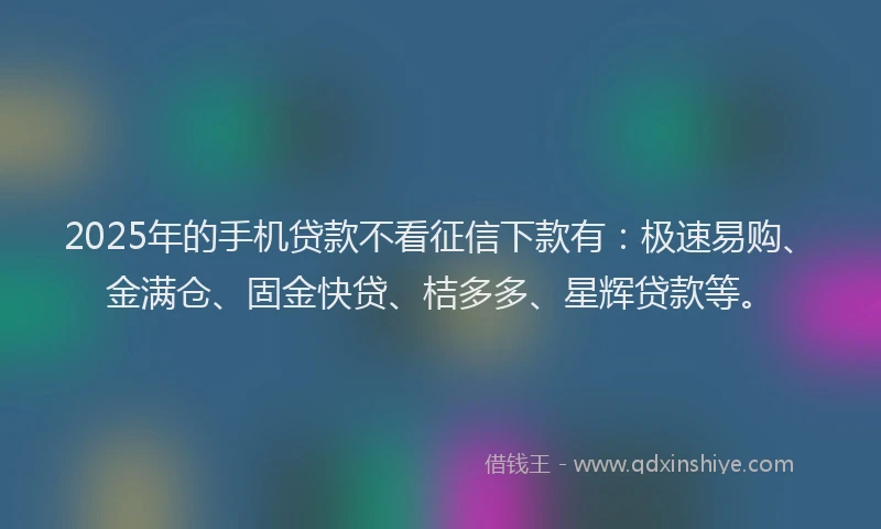 2025年的手机贷款不看征信下款有：极速易购、金满仓、固金快贷、桔多多、星辉贷款等。