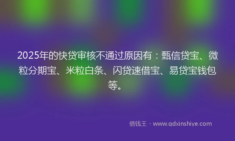 2025年的快贷审核不通过原因有：甄信贷宝、微粒分期宝、米粒白条、闪贷速借宝、易贷宝钱包等。