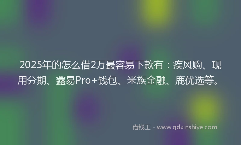 2025年的怎么借2万最容易下款有：疾风购、现用分期、鑫易Pro+钱包、米族金融、鹿优选等。