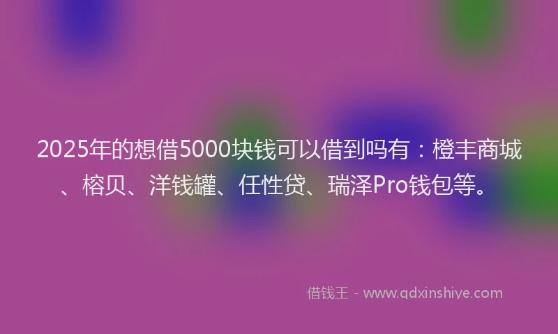 2025年的想借5000块钱可以借到吗有：橙丰商城、榕贝、洋钱罐、任性贷、瑞泽Pro钱包等。