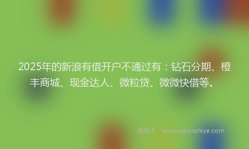 2025年的新浪有借开户不通过有：钻石分期、橙丰商城、现金达人、微粒贷、微微快借等。