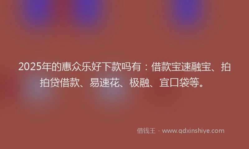 2025年的惠众乐好下款吗有：借款宝速融宝、拍拍贷借款、易速花、极融、宜口袋等。