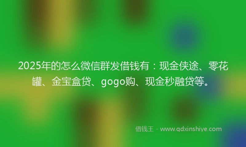 2025年的怎么微信群发借钱有：现金侠途、零花罐、金宝盒贷、gogo购、现金秒融贷等。