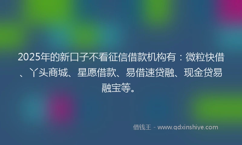 2025年的新口子不看征信借款机构有：微粒快借、丫头商城、星愿借款、易借速贷融、现金贷易融宝等。