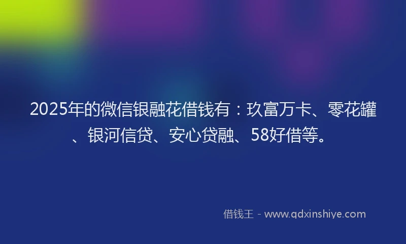 2025年的微信银融花借钱有：玖富万卡、零花罐、银河信贷、安心贷融、58好借等。