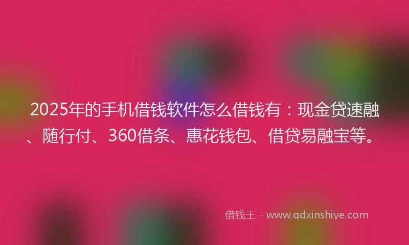 2025年的手机借钱软件怎么借钱有：现金贷速融、随行付、360借条、惠花钱包、借贷易融宝等。