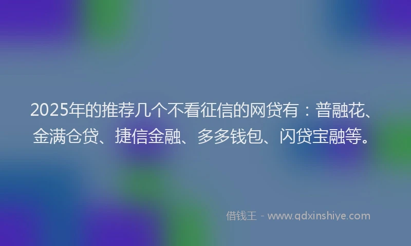 2025年的推荐几个不看征信的网贷有：普融花、金满仓贷、捷信金融、多多钱包、闪贷宝融等。