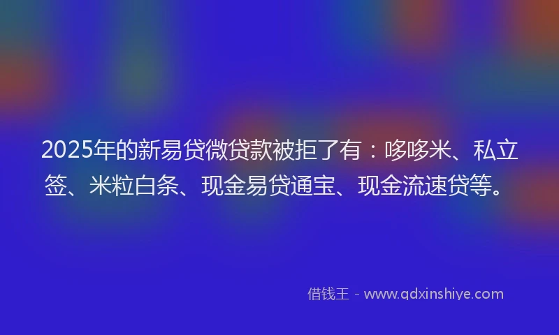 2025年的新易贷微贷款被拒了有：哆哆米、私立签、米粒白条、现金易贷通宝、现金流速贷等。