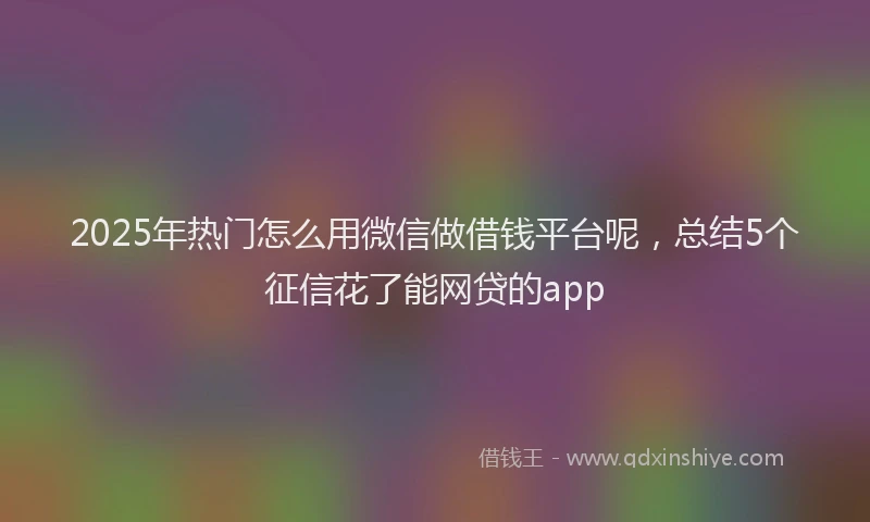 2025年热门怎么用微信做借钱平台呢，总结5个征信花了能网贷的app