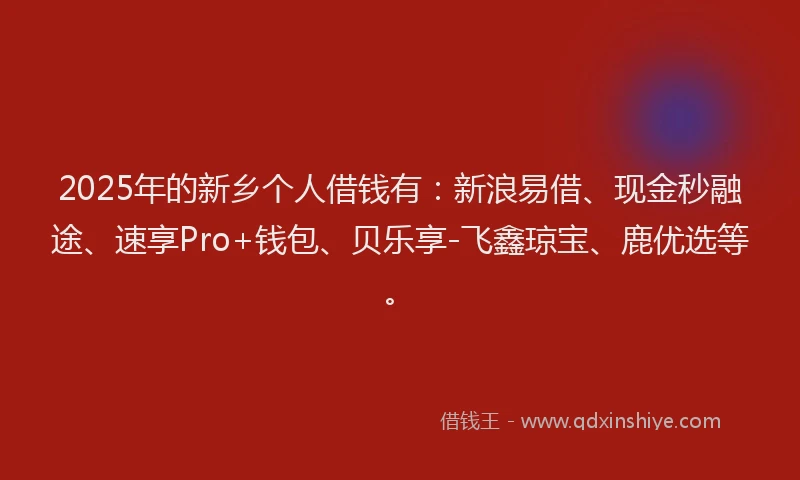 2025年的新乡个人借钱有：新浪易借、现金秒融途、速享Pro+钱包、贝乐享-飞鑫琼宝、鹿优选等。