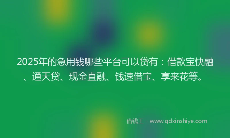 2025年的急用钱哪些平台可以贷有：借款宝快融、通天贷、现金直融、钱速借宝、享来花等。