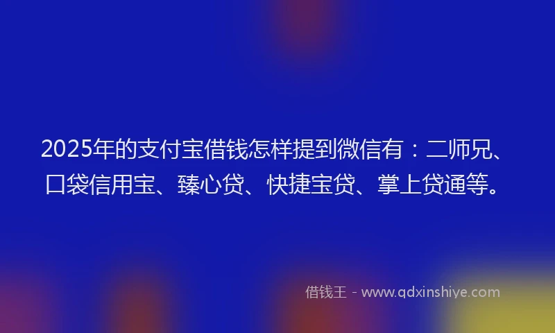 2025年的支付宝借钱怎样提到微信有：二师兄、口袋信用宝、臻心贷、快捷宝贷、掌上贷通等。