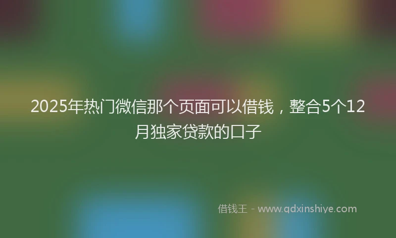 2025年热门微信那个页面可以借钱，整合5个12月独家贷款的口子