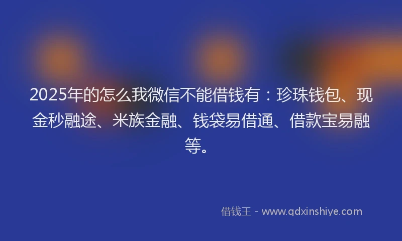 2025年的怎么我微信不能借钱有：珍珠钱包、现金秒融途、米族金融、钱袋易借通、借款宝易融等。