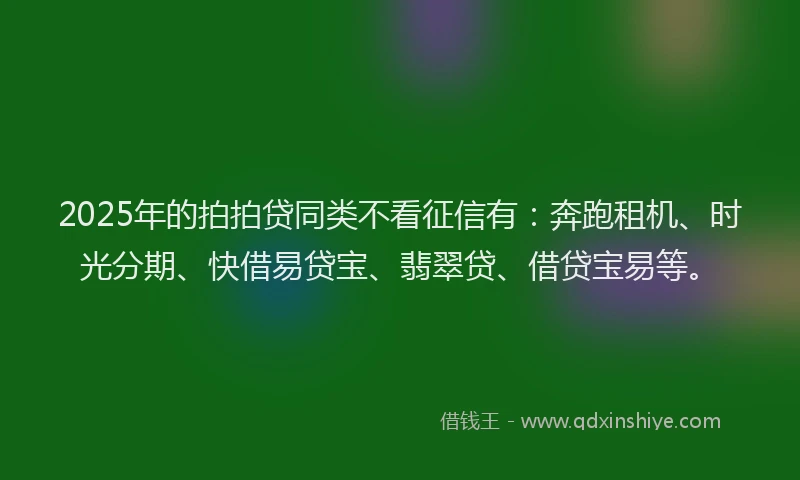 2025年的拍拍贷同类不看征信有：奔跑租机、时光分期、快借易贷宝、翡翠贷、借贷宝易等。