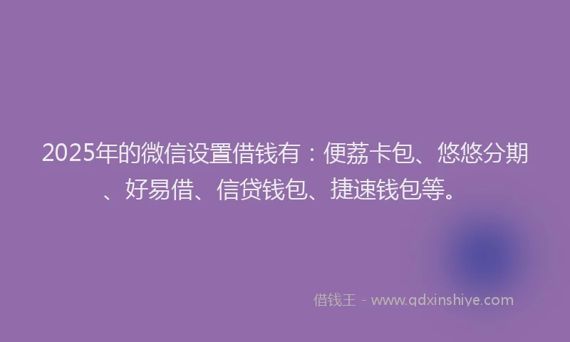 2025年的微信设置借钱有：便荔卡包、悠悠分期、好易借、信贷钱包、捷速钱包等。