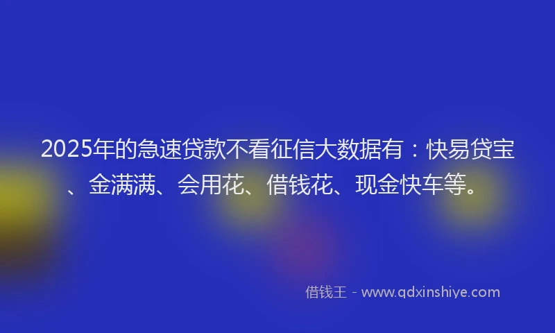 2025年的急速贷款不看征信大数据有：快易贷宝、金满满、会用花、借钱花、现金快车等。