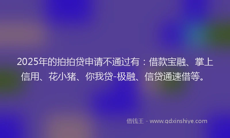 2025年的拍拍贷申请不通过有：借款宝融、掌上信用、花小猪、你我贷-极融、信贷通速借等。