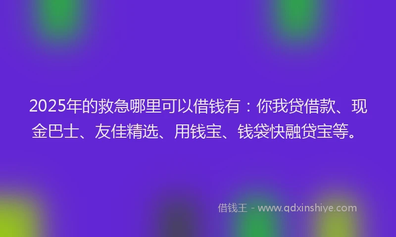 2025年的救急哪里可以借钱有：你我贷借款、现金巴士、友佳精选、用钱宝、钱袋快融贷宝等。