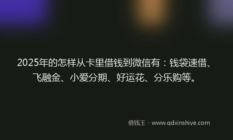 2025年的怎样从卡里借钱到微信有：钱袋速借、飞融金、小爱分期、好运花、分乐购等。