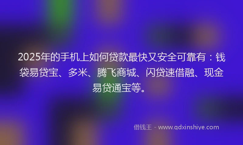 2025年的手机上如何贷款最快又安全可靠有：钱袋易贷宝、多米、腾飞商城、闪贷速借融、现金易贷通宝等。